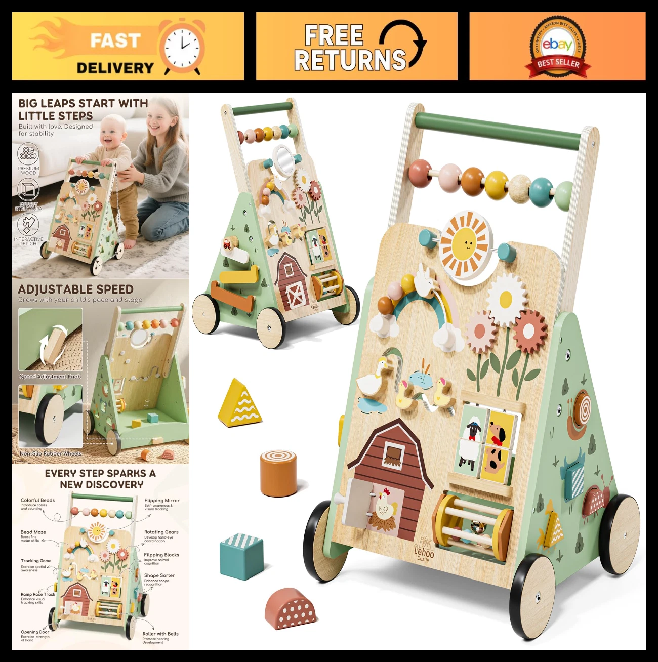 Adjustable Montessori Baby Walker with Activity Center, Push Toys for 1 Year Old
Opens in a new wind