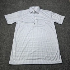 Collars & Co Mens Dress Collar Polo Shirt Short Sleeve Blue White Checkered Sz L