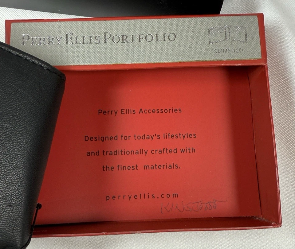 Cartera de cuero negra plegable delgada para hombre Perry Ellis Portfolio - NUEVA Foto 4 de 4