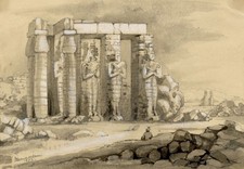 Memnonium (Ramesseum) Templo Tebas Egipto Grafito Dibujo 1852 Isabella Foster