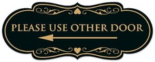 Designer Please Use Other Door Left Arrow Sign Wall Black/Gold Medium