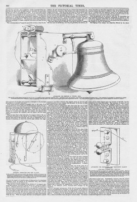ELEKTRISCHER TELEGRAPH Apparat zum Klingeln einer Glocke oder Alarm - antiker Druck 1847