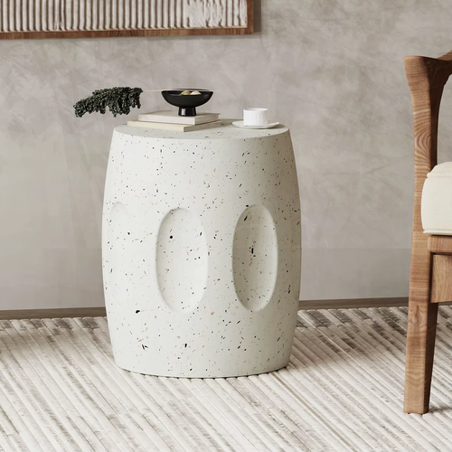 Unique Lightweight Concrete Side Table Decorative Garden Stool Faux Terrazzo Acc - Picture 3 of 13