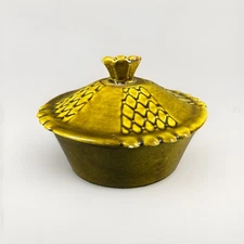 California Pottery Serving Bowl W/Lid Green Chip-And-Dip Lazy Susan MCM VTG FLAW