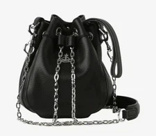 NWT Vivienne Westwood Small Bucket Bag Black Striped Lining Chain Drawstring