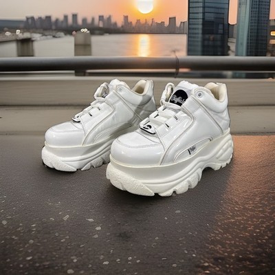 Buffalo London Patent Leather Platform Sneakers White Women s Size 39 US 8-8.5