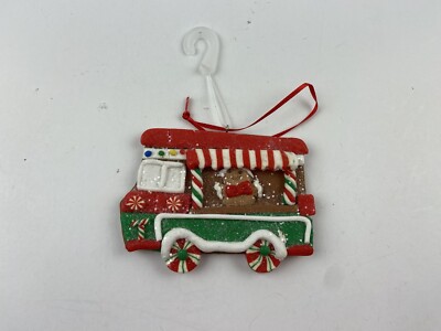 GINGERBREAD MAN CAMPER VAN COOKIE ORNAMENT Christmas Red White Candy Cane Cafe