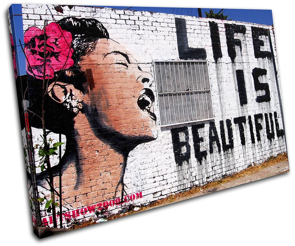 HANDMADE Life is Beautiful Banksy Street SINGLE CANVAS WALL ART Picture Print VA