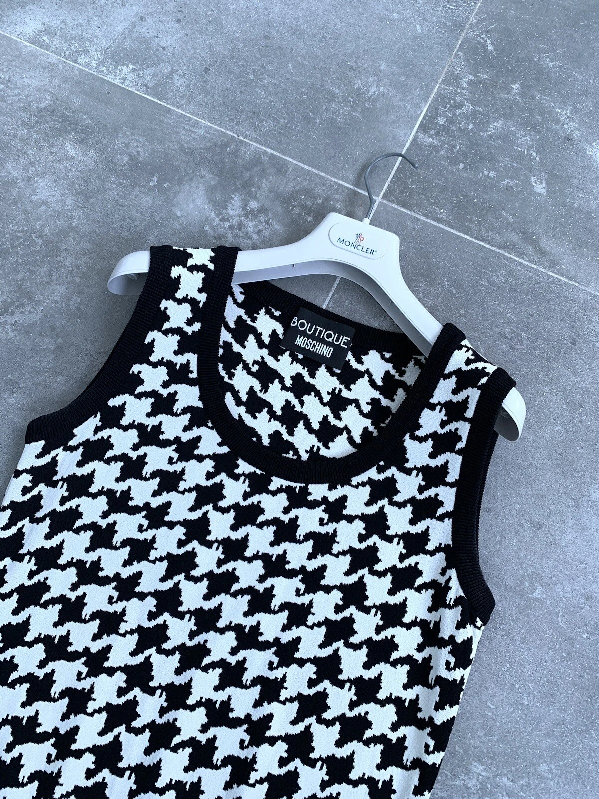 Cardigan donna MOSCHINO BOUTIQUE rayon pied de poule canotta top UK 10 US 6 EU 38