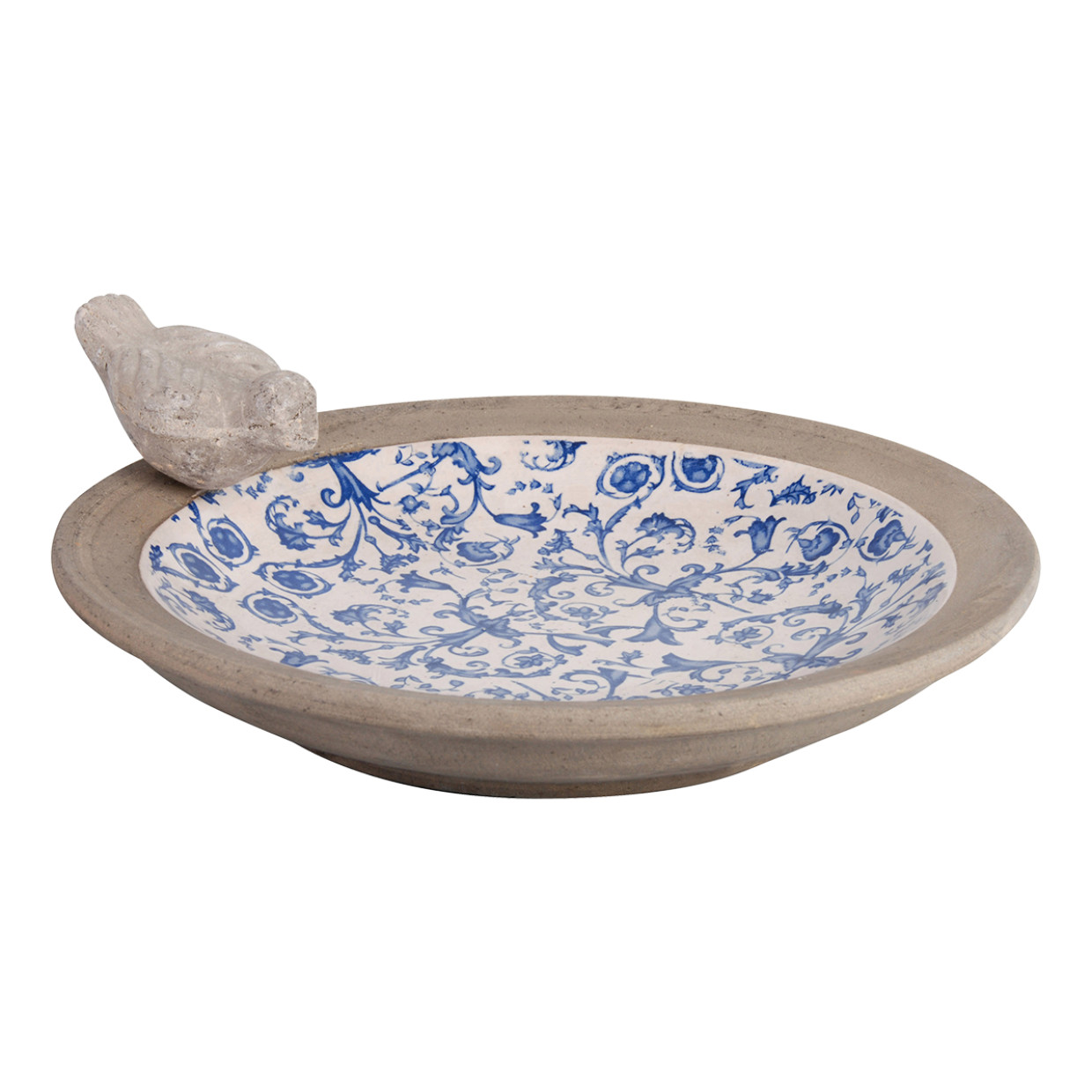 Freestanding Small Bird Feeder Bath Garden Ornamental Table Blue White Ceramic