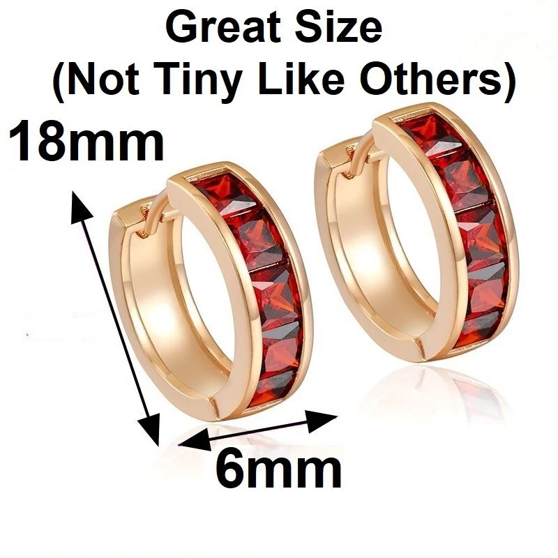 18mm NATURAL GARNET RED 14K GOLD OVER 925 STERLING SILVER HUGGIE EARRINGS - Image 4 of 4