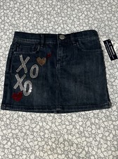 Gap Girls Denim Jeans Skirt Sequined XOXO Hearts Adj Waist Size 7 years NWT
