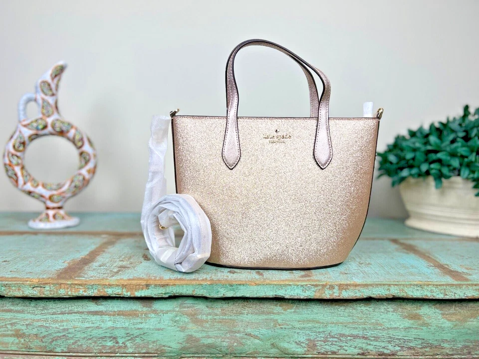 Kate Spade Glimmer Small Gold Glitter Fabric Satchel Crossbody Bag - Image 3 of 4