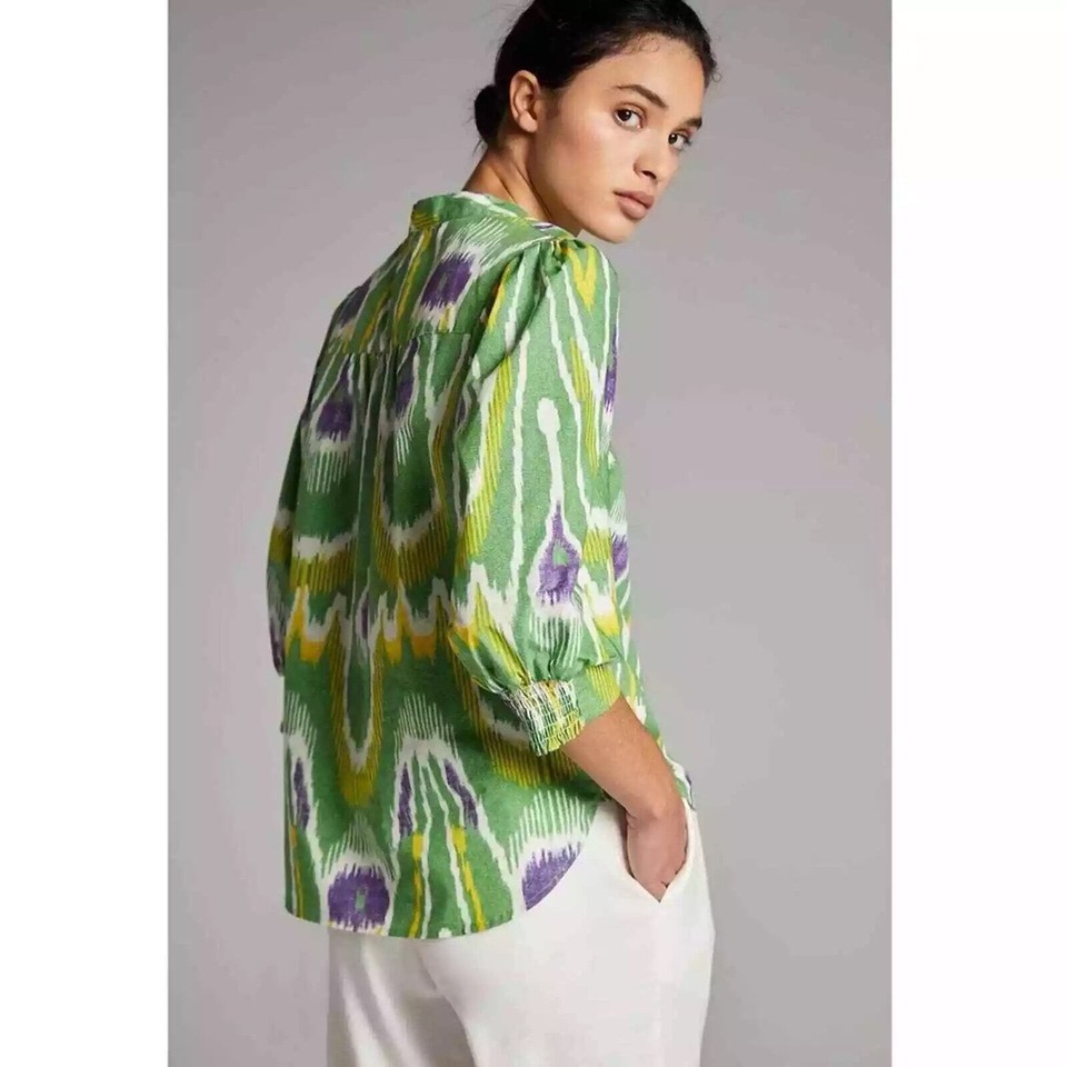 Anthropologie Cotton Sharona Henley puff sleeve Blouse size M eBay