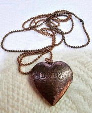 Dare truth locket Pendant Heart Rose Gold Color Metal w Chain Necklace 35.5"-B25