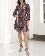 Vince Camuto Womens Paisley Print Fit Flare Dress Black Multi Size 0 NWT