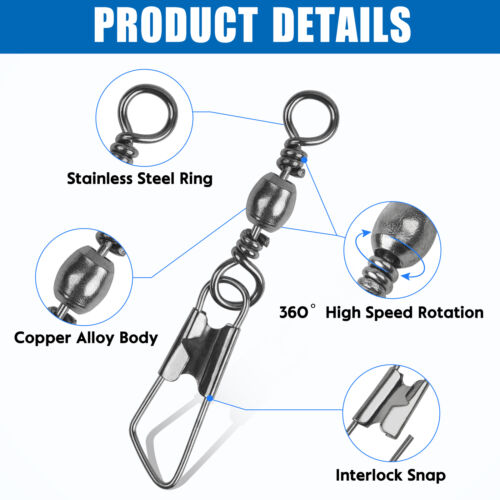 Fishing Swivels Snaps Kit Rolling Barrel Swivel Lure Connector Tackle Box 1#-10# - Picture 16 of 48