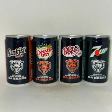7.5oz Chicago Bears soda cans, Sunkist, Dr Pepper, 7UP, bottom opened, set of 4