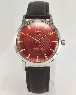HMT Sona Red Dial 17 Jewels Working Mechanical HandWinding For Men's Wrist Watch