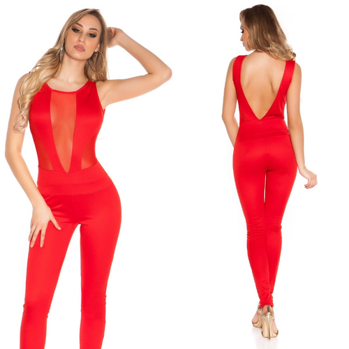 Completo donna tuta intera pantalone lungo jumpsuit in pizzo elagante rosso  | eBay