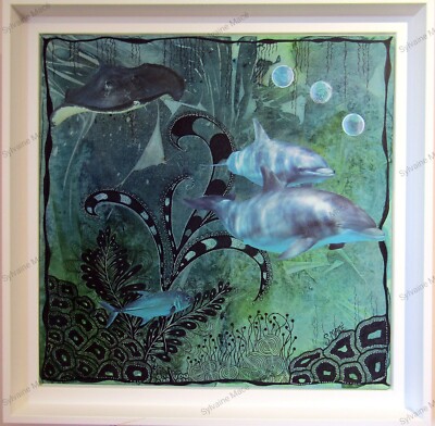 ''Be happy like a fish in water'' - 47 x 47 cm - collage and painting
