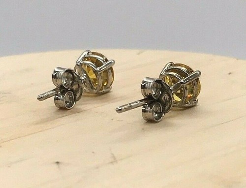 925 Sterling Silver Round Cut November Yellow Topaz CZ Birthstone Stud Earrings - Picture 5 of 10