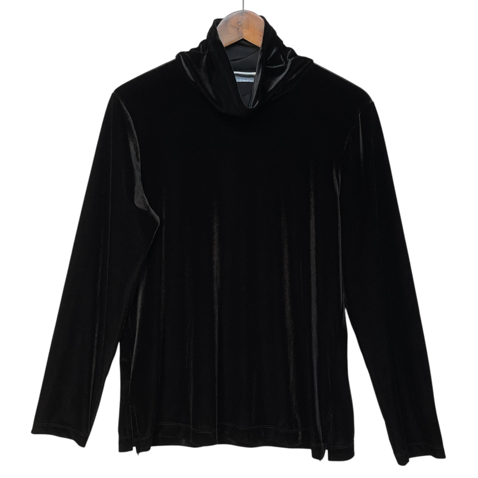 Susan Graver Womens Velvet Top Size M Black Stretch Turtleneck Long Sleeve