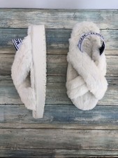 Madden NYC White Faux Fur Crossband Platform Elastic Back Slipper Sandal Sz 10