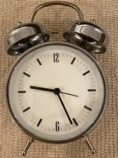 Analog Twin Bell Alarm Clock Quartz Silver Wake Old Fashion