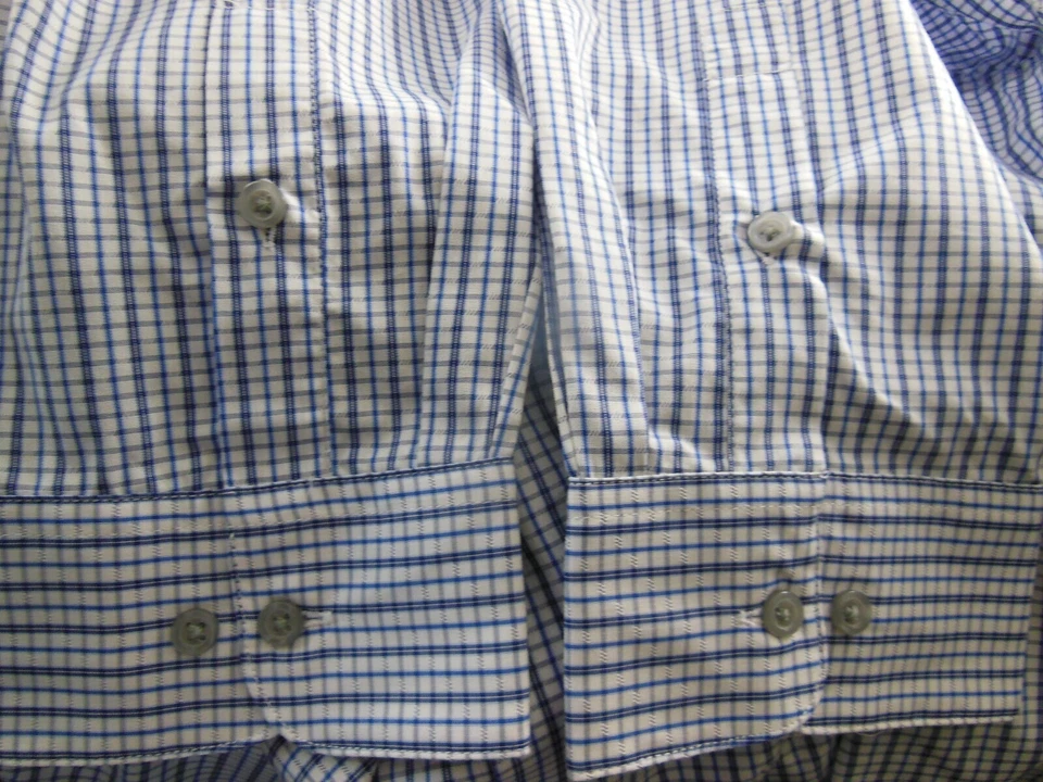 Camisa de vestir ajustada Alfani para hombre talla XL blanca azul a cuadros manga larga  Foto 3 de 4