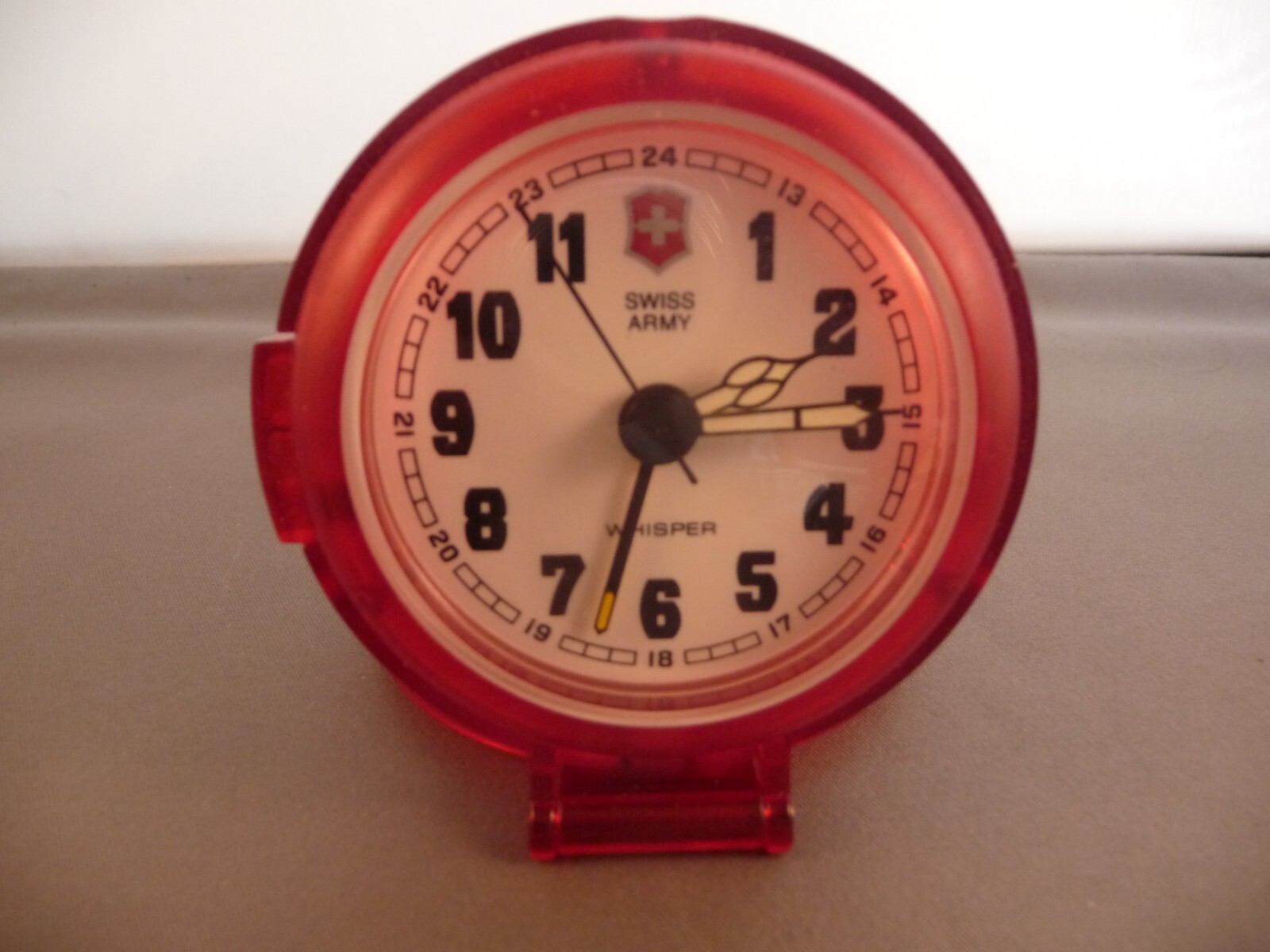 Swiss Army Travel/Pocket Alarm Clock RED SEETHRU w/Dust Bag New eBay