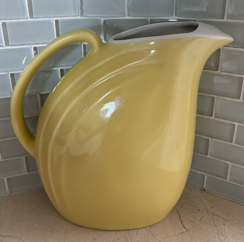 VTG Art Deco Hall Pottery Yellow Exterior White Interior 8 1/4” Pitcher USA MCM - Picture 22 of 23