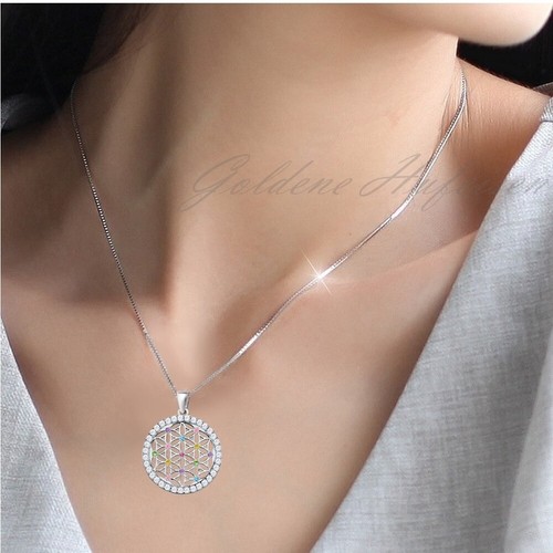Traumhaft schöne Lebensblume Halskette Anhänger Zirkonia 925 Silber Blume Kette - Bild 3 von 5