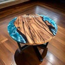 Blue Epoxy Resin Sofa Coffee Table Top Acacia Wooden Live Edge Kitchen Slab Dec