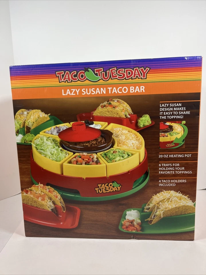 Taco Tuesday Heated Lazy Susan Topping Bar Nostalgia NEW in Box w/4 Holders - Image 4 of 4
