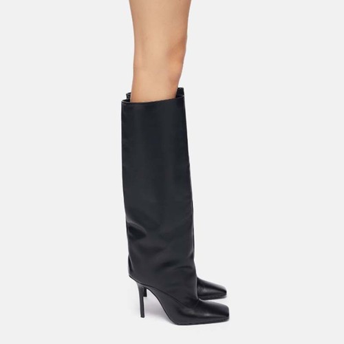 Puntera Cuadrada Moda Mujeres Tirar de Tacón de Aguja Botas Hasta la Rodilla Zapatos Ropa de Club nocturno - Imagen 1 de 13