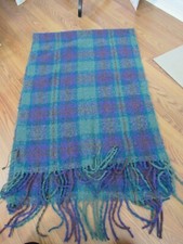 JAMES PRINGLE WEAVERS, UNISEX TURQ/GREEN POLY PLAID SCARF, SIZE ONE SIZE
