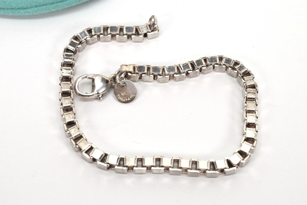 Tiffany Sterling Silver Unisex Venetian Block Chain Bracelet 7.5  