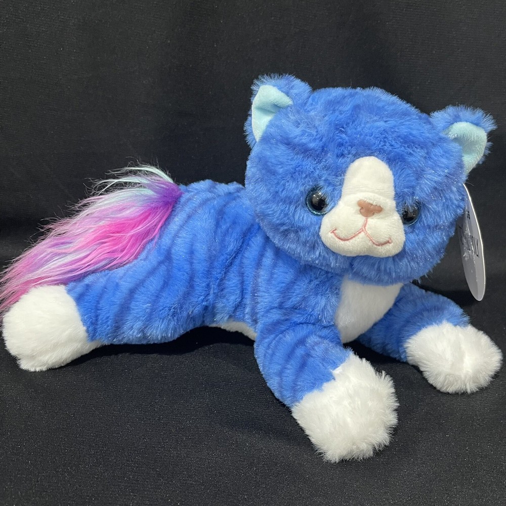 Rainbow-Tail Kitty Plush with Sparkly Eyes 11in Tiger Stripes Soft Toy