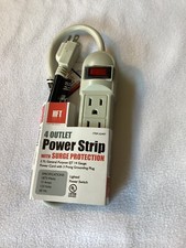 4 Outlet Compact AC POWER STRIP Ivory color w/ Surge Protector 2' ft Cord 62497