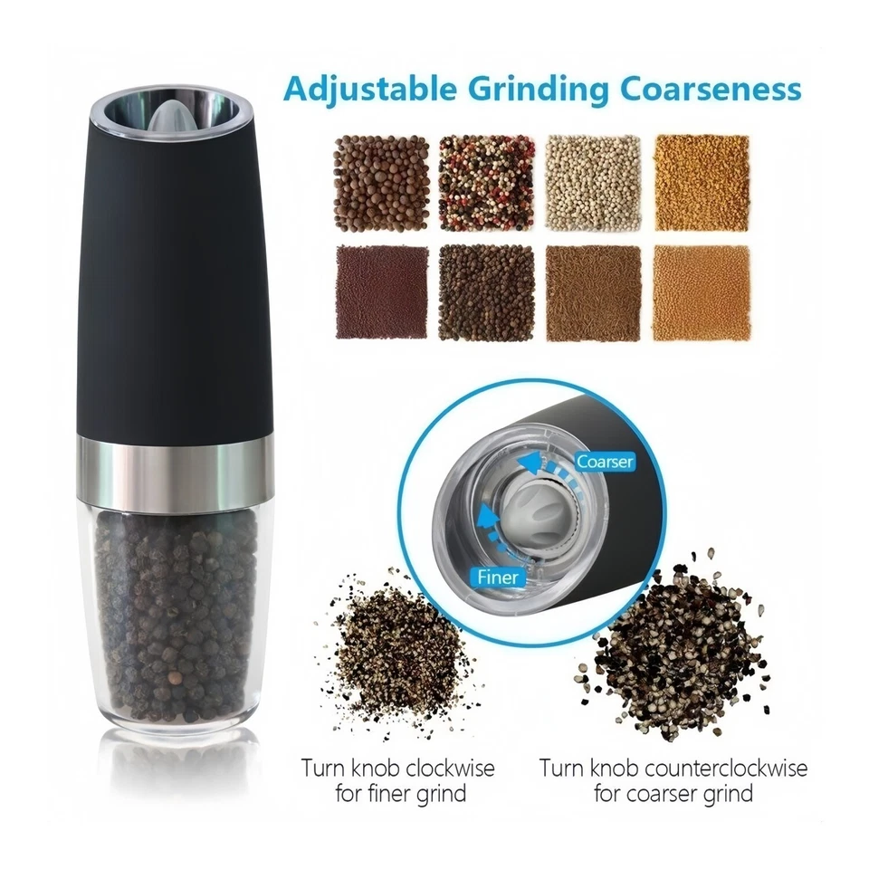 Gravity Electric Pepper Salt Grinder Set with LED Light Stainless Steel , 2-Pack - Image 2 of 4