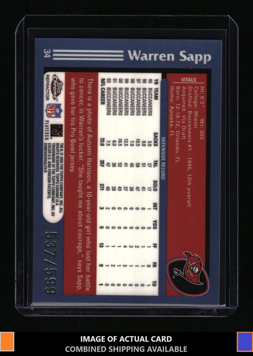 2003 Topps Chrome #34 Warren Sapp Black Refractor /599 Tampa