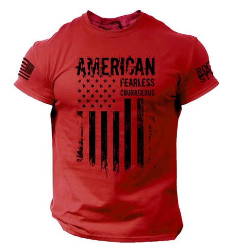 American T Shirt Fearless Courageous Distressed Flag Military Style Shirt - 第 3/6 張圖片
