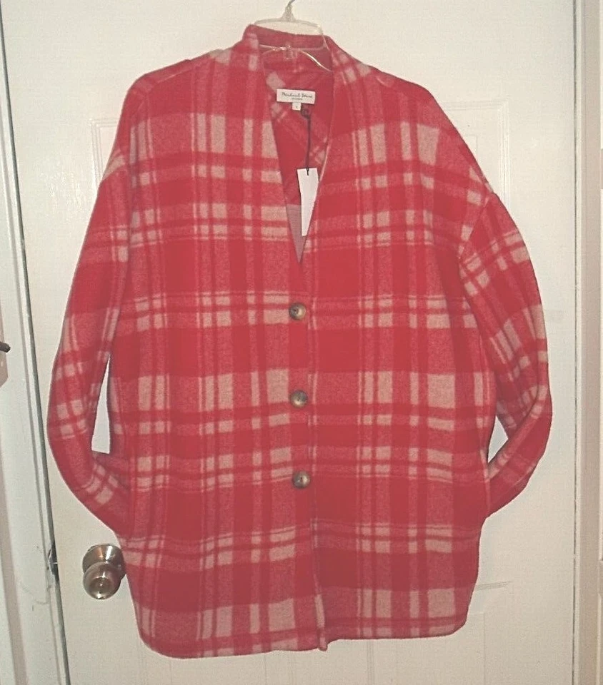 Michael Stars большой красный клетку куртка или пальто v-образным вырезом 3 кнопки новый с Ярлыками мягкие карманы - Изображение 2 из 4