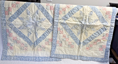 Star of Bethlehem Patchwork Shams Set of 2 Pastel Blue Border Vintage Quilt Styl