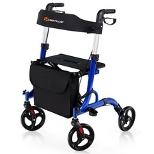Rollator Walker w/ Seat, Folding Aluminum Rolling Walker w/ 8-inch Wheels, Blue
