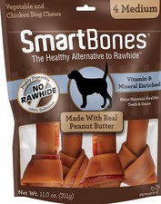 Dog Chews Peanut Butter Chicken Rawhide Free Medium 4 Count Dental Health