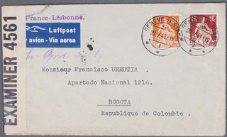 MayfairStamps Switzerland 1941 Geneva Censored to Bogota Columbia Cover cca_2387