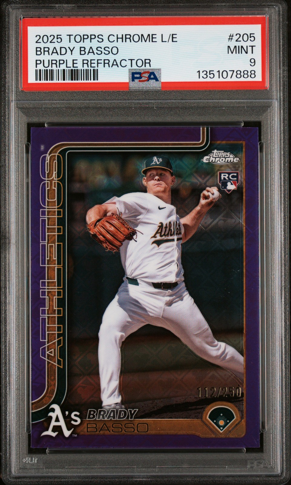 2025 TOPPS CHROME LOGOFRACTOR EDITION PURPLE REFRACTOR BRADY BASSO RC /250 PSA 9