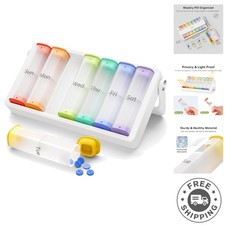 Large Travel Pill Organizer - 14 Compartment Weekly Case with Rotatable Handle